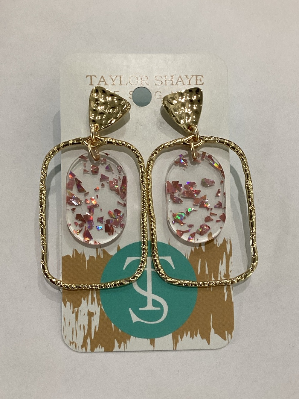 Gold & Pink Confetti Dangle Earrings